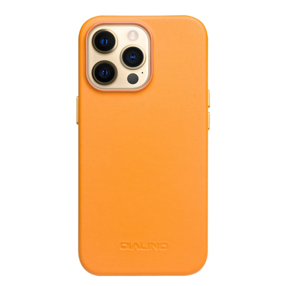 For iPhone 13 Pro QIALINO Nappa Cowhide MagSafe Magnetic Protective Case (Orange)