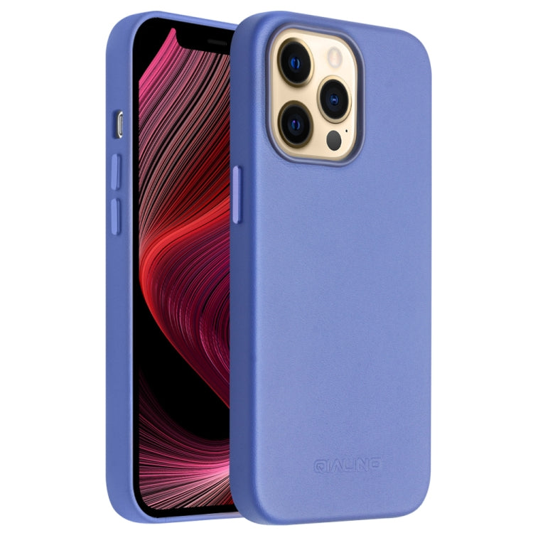 For iPhone 13 Pro QIALINO Nappa Cowhide MagSafe Magnetic Protective Case (Blue)
