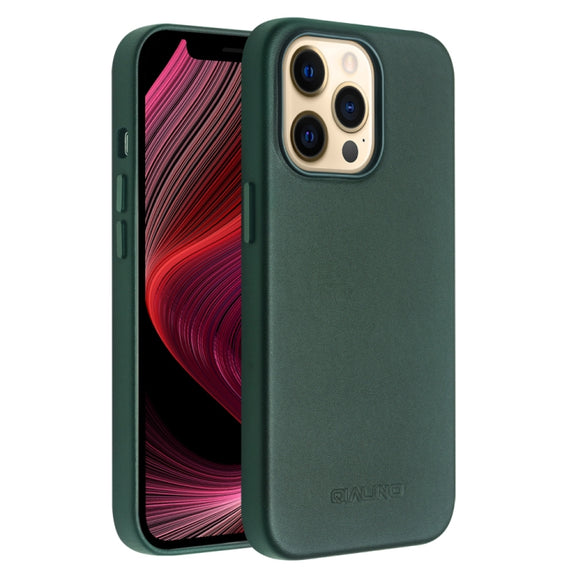 For iPhone 13 Pro Max QIALINO Nappa Cowhide MagSafe Magnetic Protective Case (Dark Green)