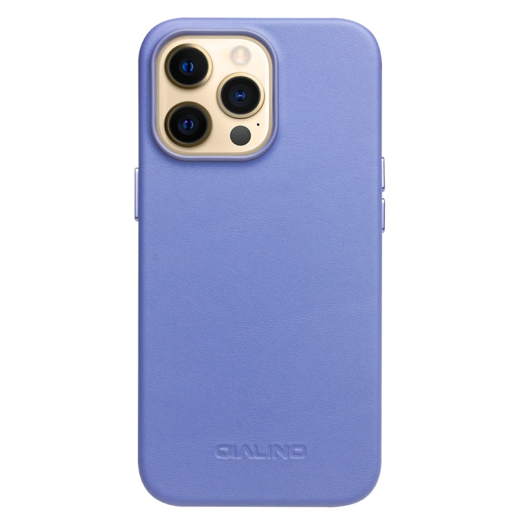 For iPhone 13 Pro Max QIALINO Nappa Cowhide MagSafe Magnetic Protective Case (Blue)