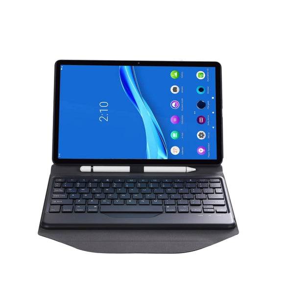 BM10 Diamond Texture Detachable Bluetooth Keyboard Leather Tablet Case with Pen Slot & Triangular Back Support For Lenovo Smart Tab M10 HPD Plus TB-X606F 10.3 inch(Black)