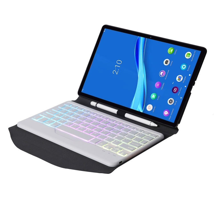 BM10S Backlight Edition Diamond Texture Detachable Bluetooth Keyboard Leather Tablet Case with Pen Slot & Triangular Back Support For Lenovo Smart Tab M10 HPD Plus TB-X606F 10.3 inch(Black White)