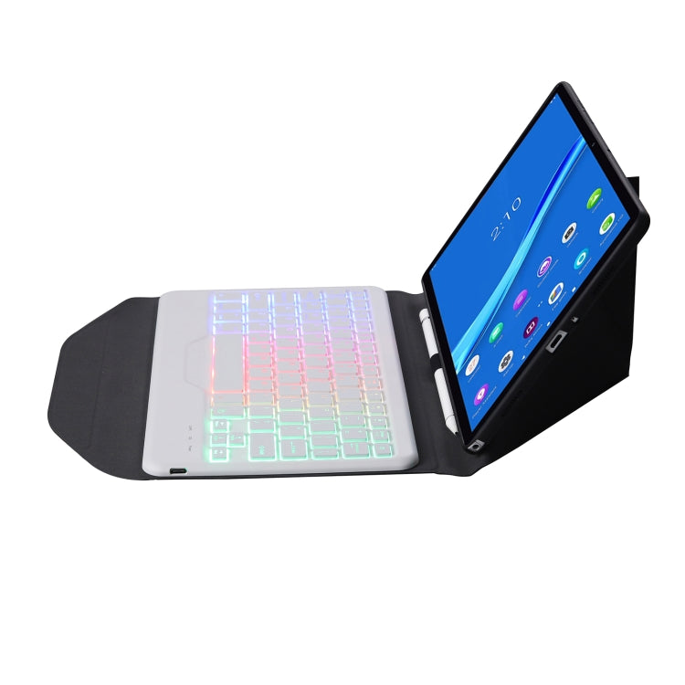 BM10S Backlight Edition Diamond Texture Detachable Bluetooth Keyboard Leather Tablet Case with Pen Slot & Triangular Back Support For Lenovo Smart Tab M10 HPD Plus TB-X606F 10.3 inch(Black White)