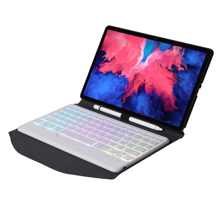 BM12S Backlight Edition Diamond Texture Detachable Bluetooth Keyboard Leather Tablet Case with Pen Slot & Triangular Back Support For Lenovo Pad Plus 11 inch TB-J607F / Tab P11 11 inch TB-J606F(Black White)