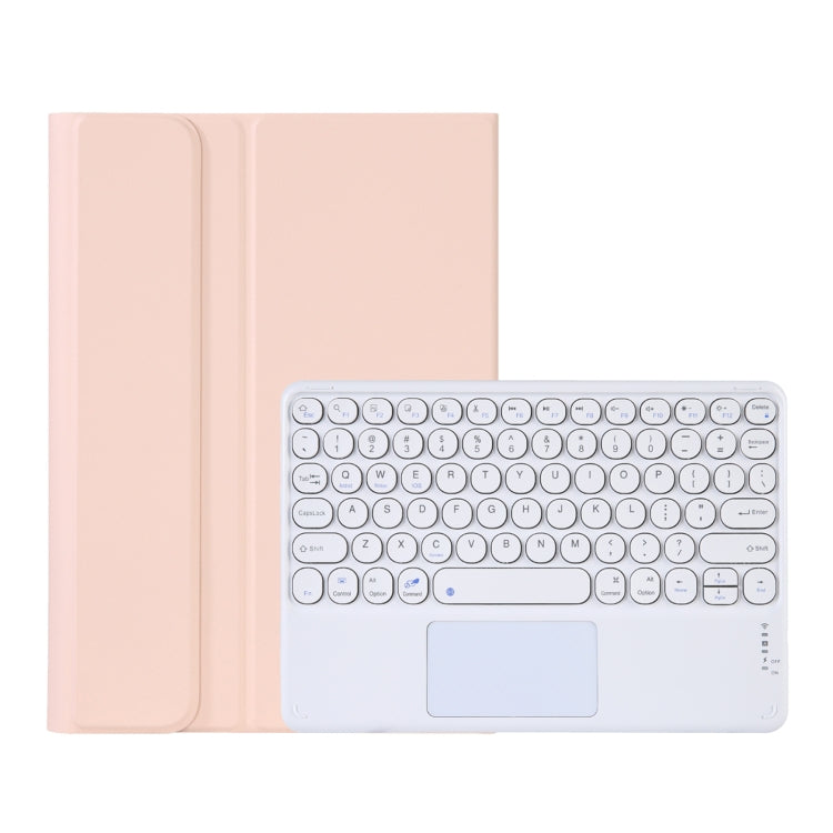 Y0N5-A TPU Tablet Case Lambskin Texture Round Keycap Bluetooth Keyboard Leather Tablet Case with Holder & Touchpad For Xiaomi Pad 5 / 5 Pro(Pink)