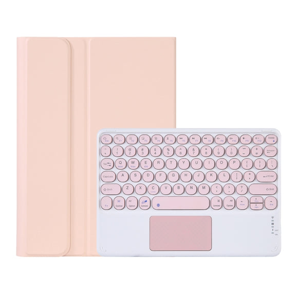 Y0N5-A TPU Tablet Case Lambskin Texture Round Keycap Bluetooth Keyboard Leather Tablet Case with Holder & Touchpad For Xiaomi Pad 5 / 5 Pro(Pink + Pink)