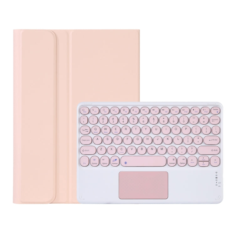 Y0N5-A TPU Tablet Case Lambskin Texture Round Keycap Bluetooth Keyboard Leather Tablet Case with Holder & Touchpad For Xiaomi Pad 5 / 5 Pro(Pink + Pink)