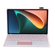 Y0N5-A TPU Tablet Case Lambskin Texture Round Keycap Bluetooth Keyboard Leather Tablet Case with Holder & Touchpad For Xiaomi Pad 5 / 5 Pro(Pink + Pink)