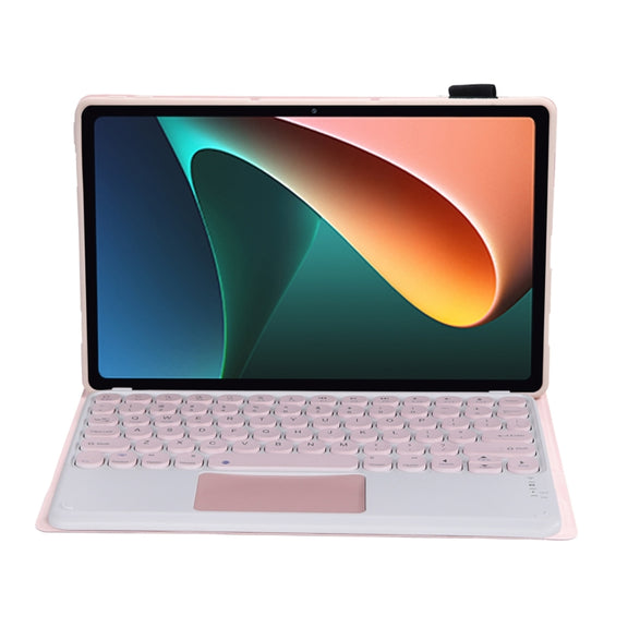 Y0N5-A TPU Tablet Case Lambskin Texture Round Keycap Bluetooth Keyboard Leather Tablet Case with Holder & Touchpad For Xiaomi Pad 5 / 5 Pro(Pink + Pink)
