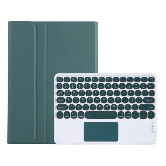 Y0N5-A TPU Tablet Case Lambskin Texture Round Keycap Bluetooth Keyboard Leather Tablet Case with Holder & Touchpad For Xiaomi Pad 5 / 5 Pro(Dark Green + Dark Green)