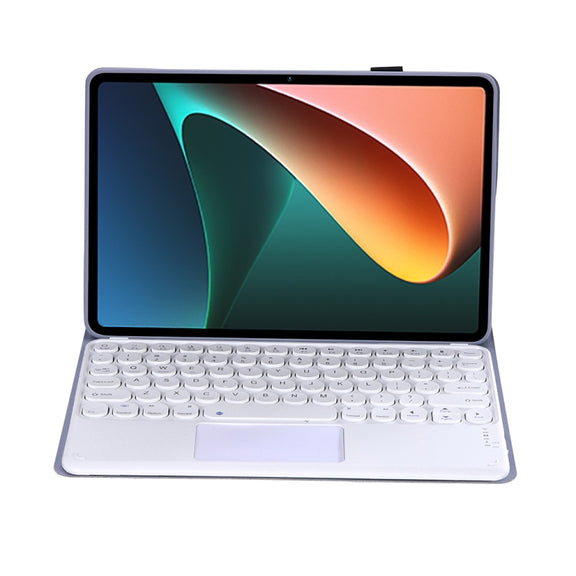 Y0N5-A TPU Tablet Case Lambskin Texture Round Keycap Bluetooth Keyboard Leather Tablet Case with Holder & Touchpad For Xiaomi Pad 5 / 5 Pro(Purple)
