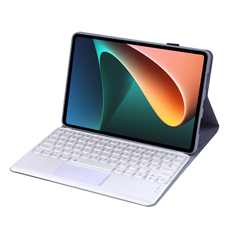 Y0N5-A TPU Tablet Case Lambskin Texture Round Keycap Bluetooth Keyboard Leather Tablet Case with Holder & Touchpad For Xiaomi Pad 5 / 5 Pro(Purple)