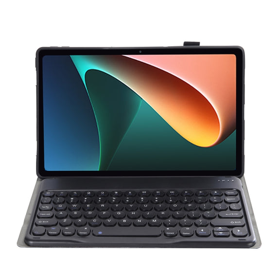 Y0N5 TPU Tablet Case Lambskin Texture Round Keycap Bluetooth Keyboard Leather Tablet Case with Holder For Xiaomi Pad 5 / 5 Pro(Black)