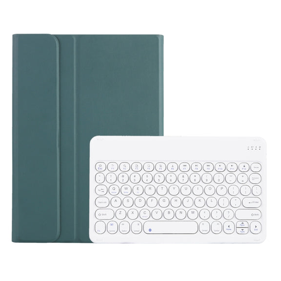 Y0N5 TPU Tablet Case Lambskin Texture Round Keycap Bluetooth Keyboard Leather Tablet Case with Holder For Xiaomi Pad 5 / 5 Pro(Dark Green)