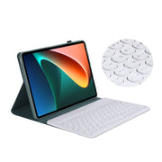 Y0N5 TPU Tablet Case Lambskin Texture Round Keycap Bluetooth Keyboard Leather Tablet Case with Holder For Xiaomi Pad 5 / 5 Pro(Dark Green)