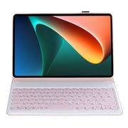 Y0N5 TPU Tablet Case Lambskin Texture Round Keycap Bluetooth Keyboard Leather Tablet Case with Holder For Xiaomi Pad 5 / 5 Pro(Pink + Pink)