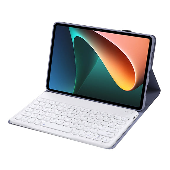 Y0N5 TPU Tablet Case Lambskin Texture Round Keycap Bluetooth Keyboard Leather Tablet Case with Holder For Xiaomi Pad 5 / 5 Pro(Purple)