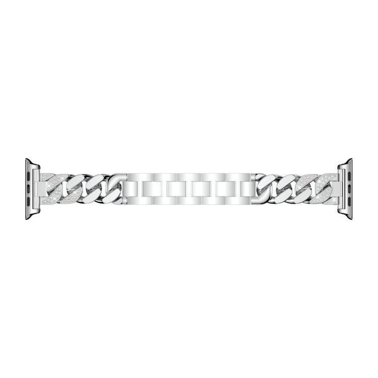 For Apple Watch Series 8&7 45mm / SE 2&6&SE&5&4 44mm / 3&2&1 42mm Single Row Denim Diamond Alloy Watch Band(Silver)