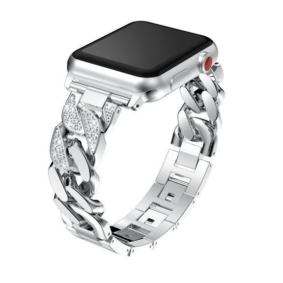 For Apple Watch Series 8&7 45mm / SE 2&6&SE&5&4 44mm / 3&2&1 42mm Single Row Denim Diamond Alloy Watch Band(Silver)