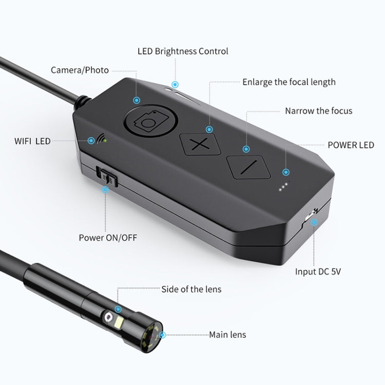 Y17 5MP 7.9mm Dual-lens HD Autofocus WiFi Industrial Digital Endoscope Zoomable Snake Camera, Cable Length:10m Hard Cable(Black)