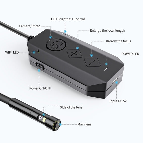 Y17 5MP 7.9mm Dual-lens HD Autofocus WiFi Industrial Digital Endoscope Zoomable Snake Camera, Cable Length:10m Hard Cable(Black)