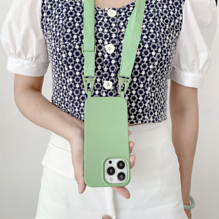 For iPhone 13 Elastic Silicone Protective Case with Wide Neck Lanyard(Pink)