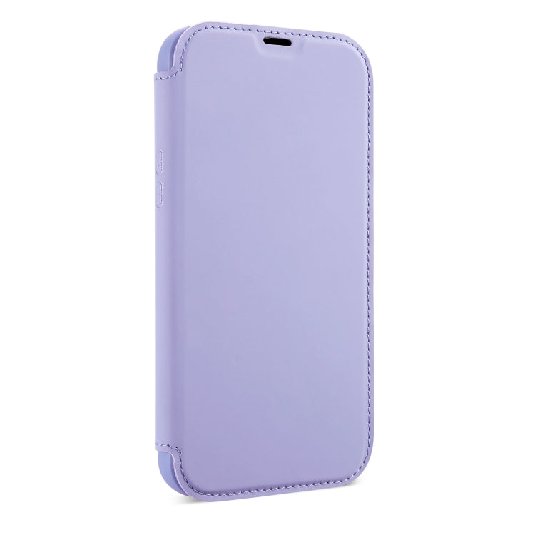 For iPhone 13 Pro Skin Feel Horizontal Flip PU Leather Case with Holder & Card Slot (Taro Purple)