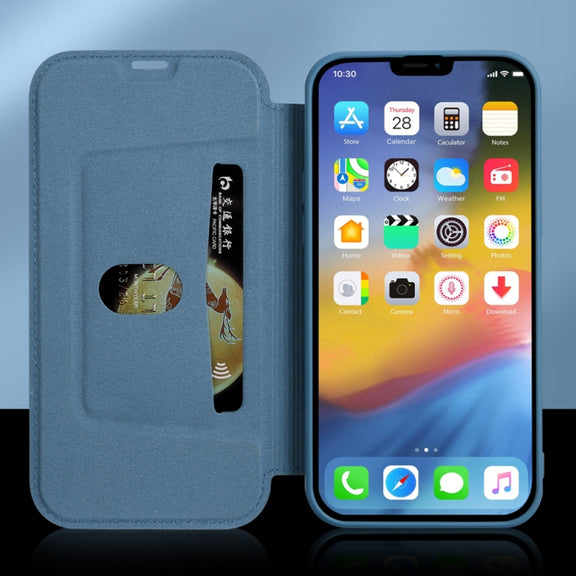 For iPhone 13 Pro Skin Feel Horizontal Flip PU Leather Case with Holder & Card Slot (Taro Purple)