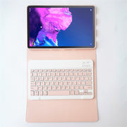 For Lenovo Pad Tab P11 11 inch TB-J606F LX110 Solid Color Detachable Square Keycap Bluetooth Keyboard Leather Tablet Case with Stand(Pink)