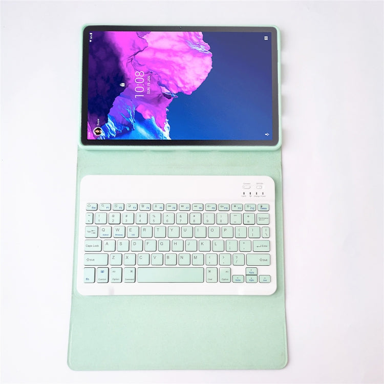 For Lenovo Pad Tab P11 11 inch TB-J606F LX110 Solid Color Detachable Square Keycap Bluetooth Keyboard Leather Tablet Case with Stand(Green)