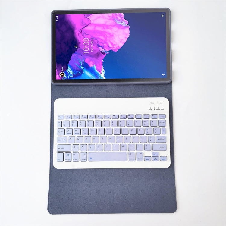 For Lenovo Pad Tab P11 11 inch TB-J606F LX110 Solid Color Detachable Square Keycap Bluetooth Keyboard Leather Tablet Case with Stand(Purple)