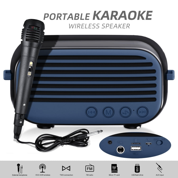 New Rixing NR-3000M Bluetooth 5.0 Portable Karaoke Wireless Bluetooth Speaker with Microphone & Shoulder Strap(Black)