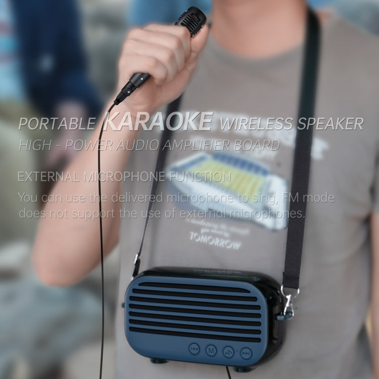 New Rixing NR-3000M Bluetooth 5.0 Portable Karaoke Wireless Bluetooth Speaker with Microphone & Shoulder Strap(Black)
