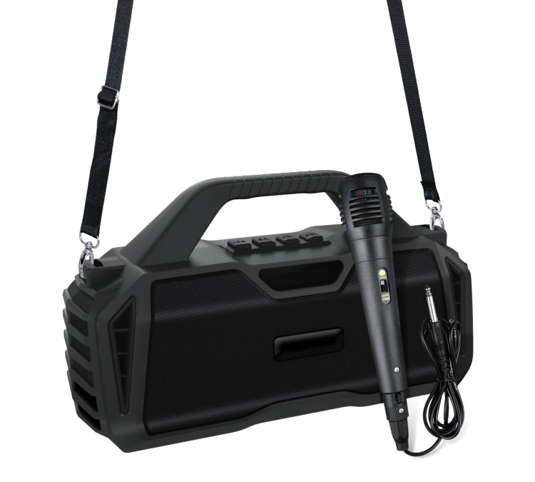 New Rixing NR-6011M Bluetooth 5.0 Portable Outdoor Karaoke Wireless Bluetooth Speaker with Microphone & Shoulder Strap(Black)