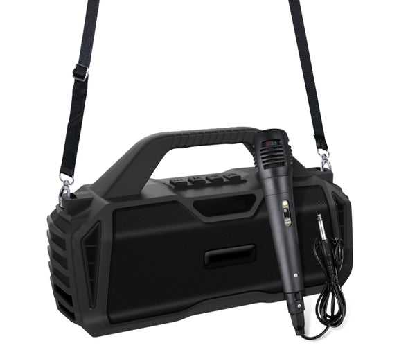 New Rixing NR-6011M Bluetooth 5.0 Portable Outdoor Karaoke Wireless Bluetooth Speaker with Microphone & Shoulder Strap(Black)