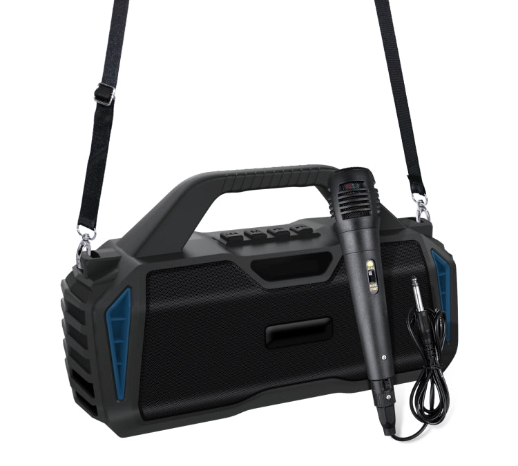 New Rixing NR-6011M Bluetooth 5.0 Portable Outdoor Karaoke Wireless Bluetooth Speaker with Microphone & Shoulder Strap(Blue)