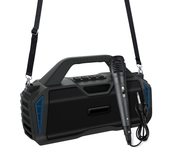 New Rixing NR-6011M Bluetooth 5.0 Portable Outdoor Karaoke Wireless Bluetooth Speaker with Microphone & Shoulder Strap(Blue)