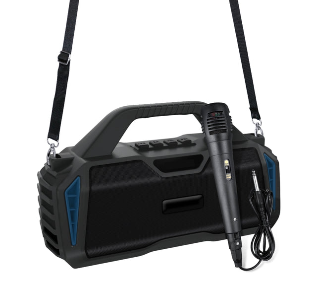 New Rixing NR-6011M Bluetooth 5.0 Portable Outdoor Karaoke Wireless Bluetooth Speaker with Microphone & Shoulder Strap(Blue)