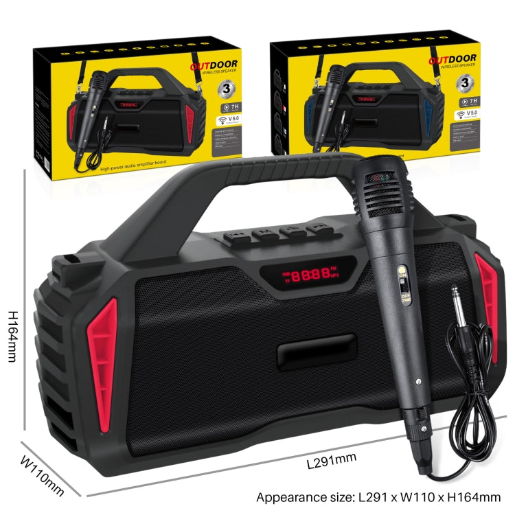 New Rixing NR-6011M Bluetooth 5.0 Portable Outdoor Karaoke Wireless Bluetooth Speaker with Microphone & Shoulder Strap(Red)
