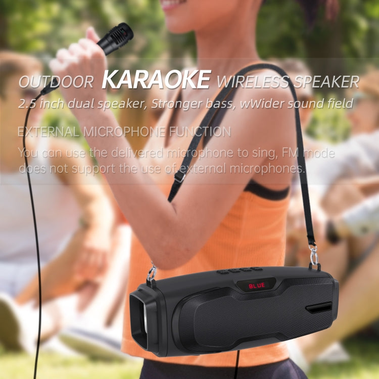 New Rixing NR-6012M Bluetooth 5.0 Portable Outdoor Karaoke Wireless Bluetooth Speaker with Microphone & Shoulder Strap(Green)