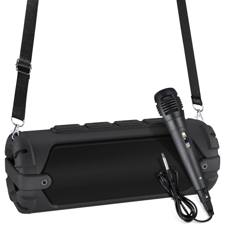 New Rixing NR-6013M Bluetooth 5.0 Portable Outdoor Karaoke Wireless Bluetooth Speaker with Microphone & Shoulder Strap(Black)