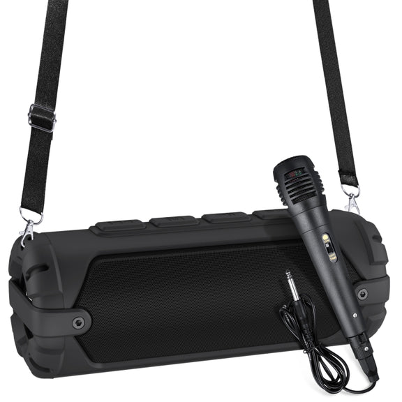 New Rixing NR-6013M Bluetooth 5.0 Portable Outdoor Karaoke Wireless Bluetooth Speaker with Microphone & Shoulder Strap(Black)