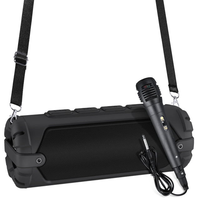 New Rixing NR-6013M Bluetooth 5.0 Portable Outdoor Karaoke Wireless Bluetooth Speaker with Microphone & Shoulder Strap(Black)