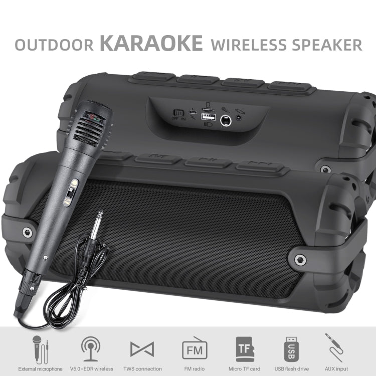 New Rixing NR-6013M Bluetooth 5.0 Portable Outdoor Karaoke Wireless Bluetooth Speaker with Microphone & Shoulder Strap(Green)