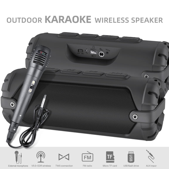 New Rixing NR-6013M Bluetooth 5.0 Portable Outdoor Karaoke Wireless Bluetooth Speaker with Microphone & Shoulder Strap(Green)