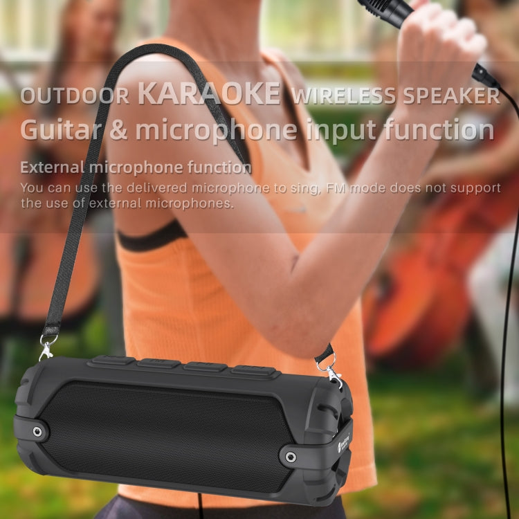 New Rixing NR-6013M Bluetooth 5.0 Portable Outdoor Karaoke Wireless Bluetooth Speaker with Microphone & Shoulder Strap(Green)