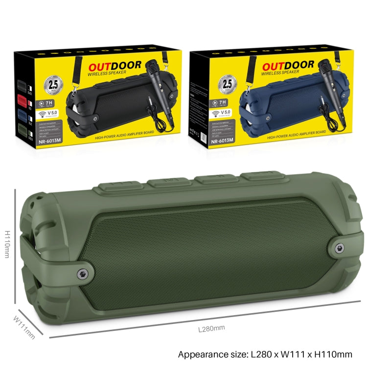 New Rixing NR-6013M Bluetooth 5.0 Portable Outdoor Karaoke Wireless Bluetooth Speaker with Microphone & Shoulder Strap(Green)