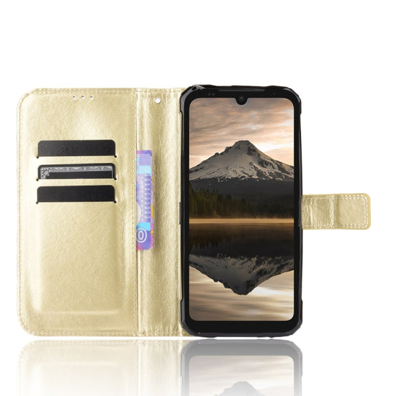 For Doogee S86 / S86 Pro Crazy Horse Texture Horizontal Flip Leather Case with Holder & Card Slots & Lanyard(Gold)
