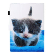 10 inch Universal Colored Drawing Horizontal Flip PU Leather Case with Holder & Card Slot(Blue White cat)