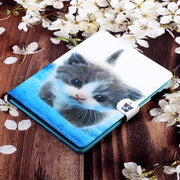 10 inch Universal Colored Drawing Horizontal Flip PU Leather Case with Holder & Card Slot(Blue White cat)
